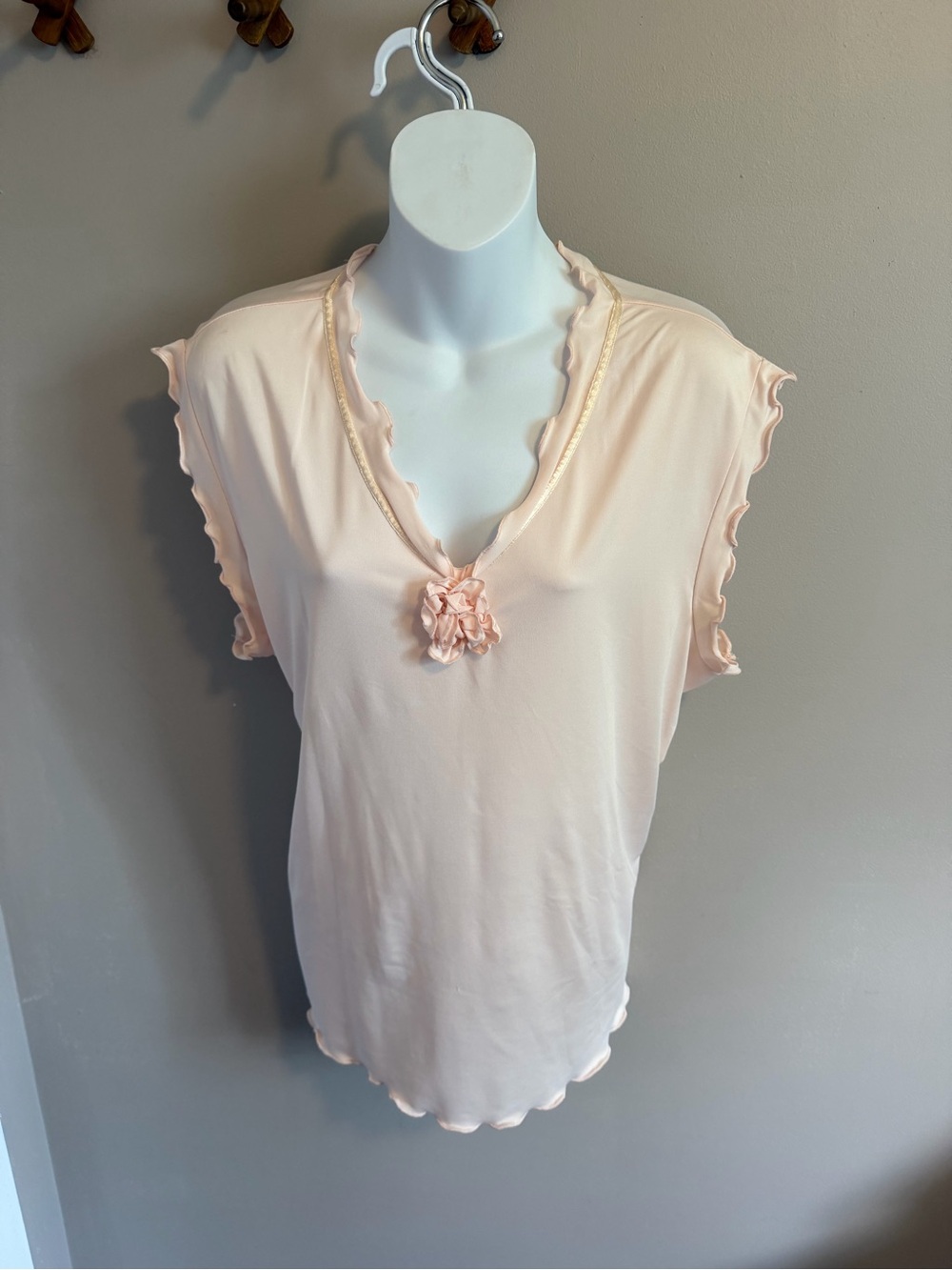 Vintage Jessica Plus Pink V-Neck Rosette Ruffle Sleeveless Blouse 1X